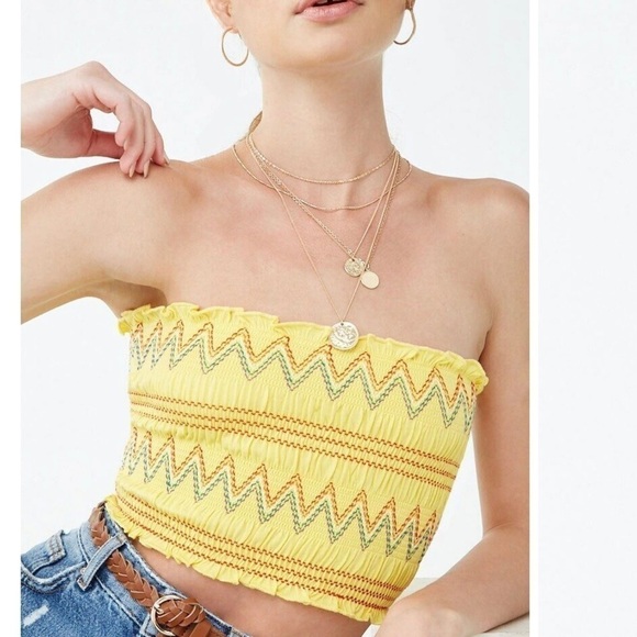 Forever 21 Tube Top Multicolor Threaded Yellow Size Small - Picture 1 of 5